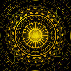 Gold mandala on black background