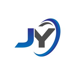 vector initial logo letters jy with circle swoosh blue gray