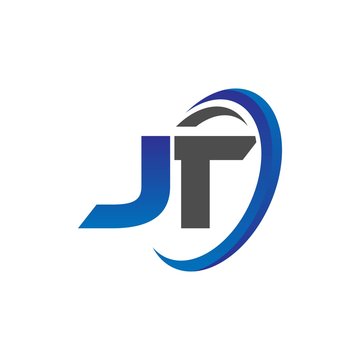 vector initial logo letters jt with circle swoosh blue gray