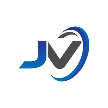 vector initial logo letters jv with circle swoosh blue gray