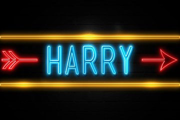 Obraz premium Harry - fluorescent Neon Sign on brickwall Front view