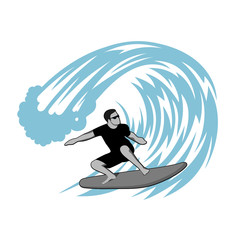 Surfer on wave vector illustration.