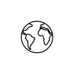 earth icon, globe thin line on white background