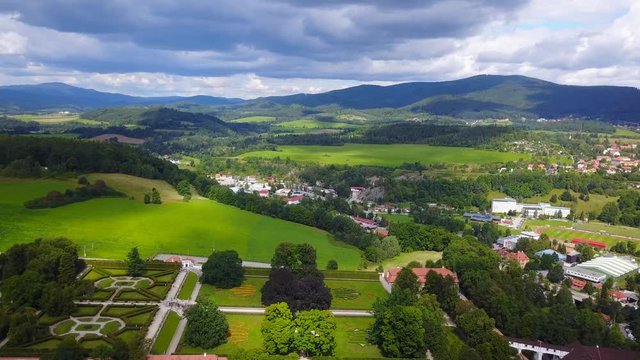 Aerial footage of Southern Bohemia countryside landscape