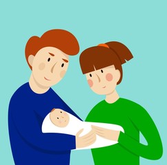 Obraz premium Illustration of couple with baby. Concept of maternity, love and care.