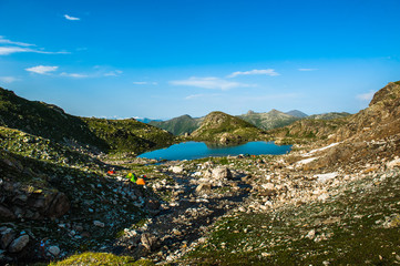 Alpine lake among the rocks, Arhyz, Russian Federation