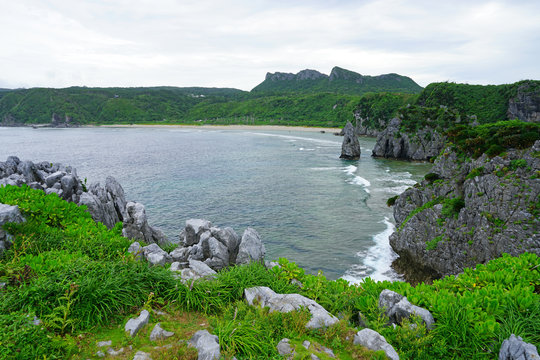 Landscape view of Cape Hedo, the northernmost point on Okinawa Island, Japan