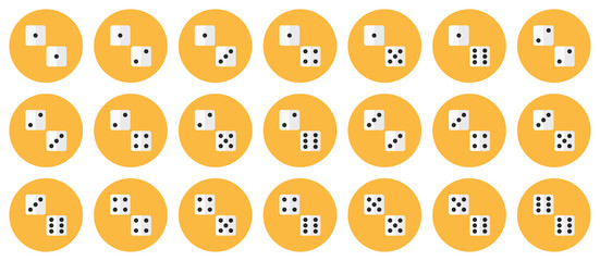 Pairs of white dices vector flat icon set