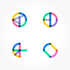 Set of minimal geometric multicolor shapes. Trendy hipster icons and logotypes. Business signs symbols, labels, badges, frames and borders