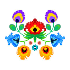 Folk embroidery ornament with flowers. Traditional polish pattern decoration - wycinanka, Wzory Lowickie