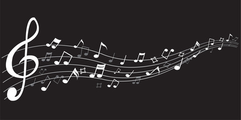 Abstract white notes music on a black background, vector illustratio - 170192393