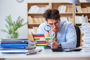 Funny accountant bookkeeper working in the office