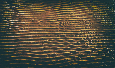 Sand at the beach traced by wave with golden light
