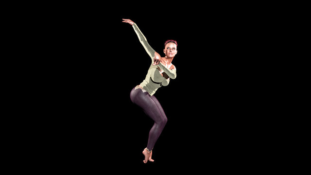Redhead girl dancing, short haired dancer isolated on black, 3D illustration