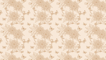 chrysanthemum flower pattern by hand drawing.Wallpaper art highly detailed in line art style.Flower pattern for batik cloth.