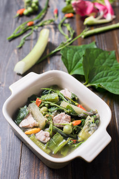Thai Northern food (Kaeng Khae with pork),curry is made mainly with vegetables and herbs, Main ingredients is Piper sarmentosum leaves,Healthy food