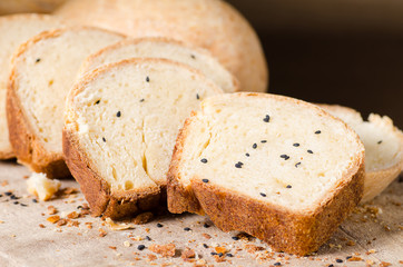 Sliced sesame bread on rustic wooden,Homemade bakery cooking at home,Healthy food