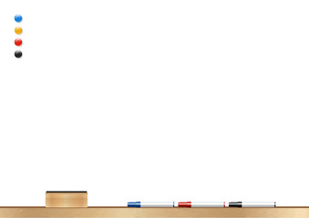 whiteboard wooden frame with eraser whiteboard, color marker and magnetic, vector illustration