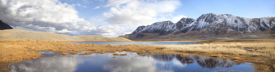 Panoramic of a lake in Altai Tavan Bogd National Park, Mongolia