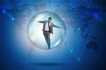 Businessman flying inside the bubble