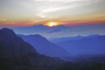 Naklejka na ściany i meble Beautiful sunrise in the Bromo mountain