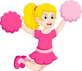 Cute cheerleading girl jumping in air cartoon