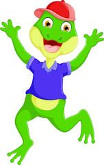 Happiness frog cartoon with waving hand