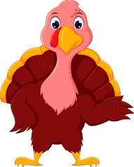 Funny turkey cartoon with waving hand