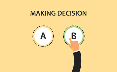 making decision concept symbol with two option a and b with hand choose one of it
