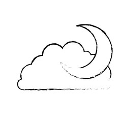 cloud and crescent moon in monochrome blurred silhouette