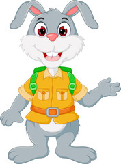 Naklejka premium cute rabbit cartoon waving hand with smiling