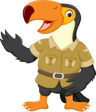 happy touchan bird cartoon with waving hand