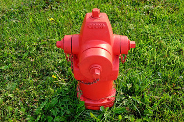 Fire hydrant against a green lawn