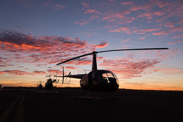 helicopters getting ready for dawn take off
