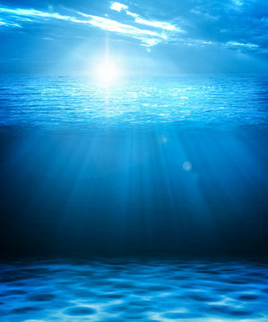 Blue deep water and sea abstract natural background.