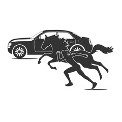 car horse and running girl, speed theme, vector illustration