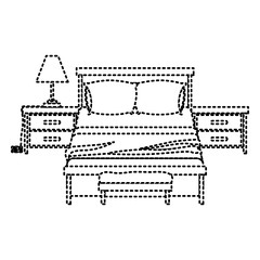 bedroom with nightstand dotted silhouette on white background