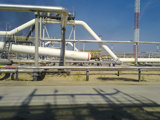 Fototapeta premium The end phase divider is tubular. Equipment for separating water from oil. Equipment oil fields of Western Siberia