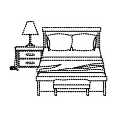 bedroom with lamp over nightstand dotted silhouette on white background