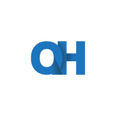 Initial letter logo QH, overlapping fold logo, blue color