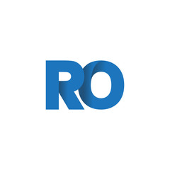 Initial letter logo RO, overlapping fold logo, blue color