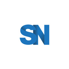 Initial letter logo SN, overlapping fold logo, blue color

