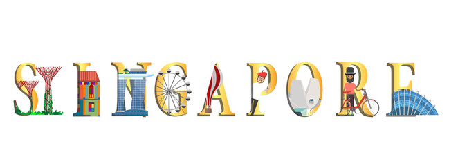 Travel infographic.Singapore infographic, Singapore  lettering and famous landmarks ,Discover Singapore concept.