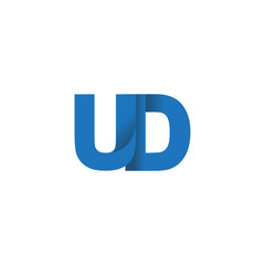 Initial letter logo UD, overlapping fold logo, blue color

