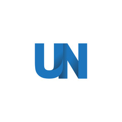 Initial letter logo UN, overlapping fold logo, blue color
