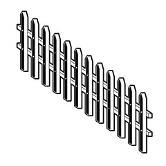 wooden fence large black color section silhouette on white background