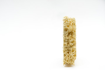 piece of instant noodles on paper white background,copy space