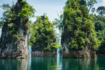 Closeup tranquil lake and Magical landscape with limestone mountain