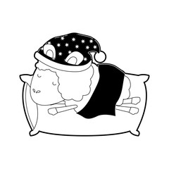 sheep animal with sleeping cap rest in pillow black color section silhouette on white background