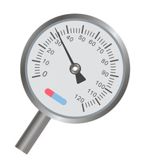 Metal thermometer with round scale and thin pointer